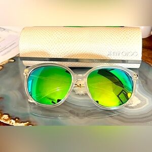 JIMMY CHOO Sunglasses Excellent Condition w/ Case Clear Frame TURQUOISE Sides